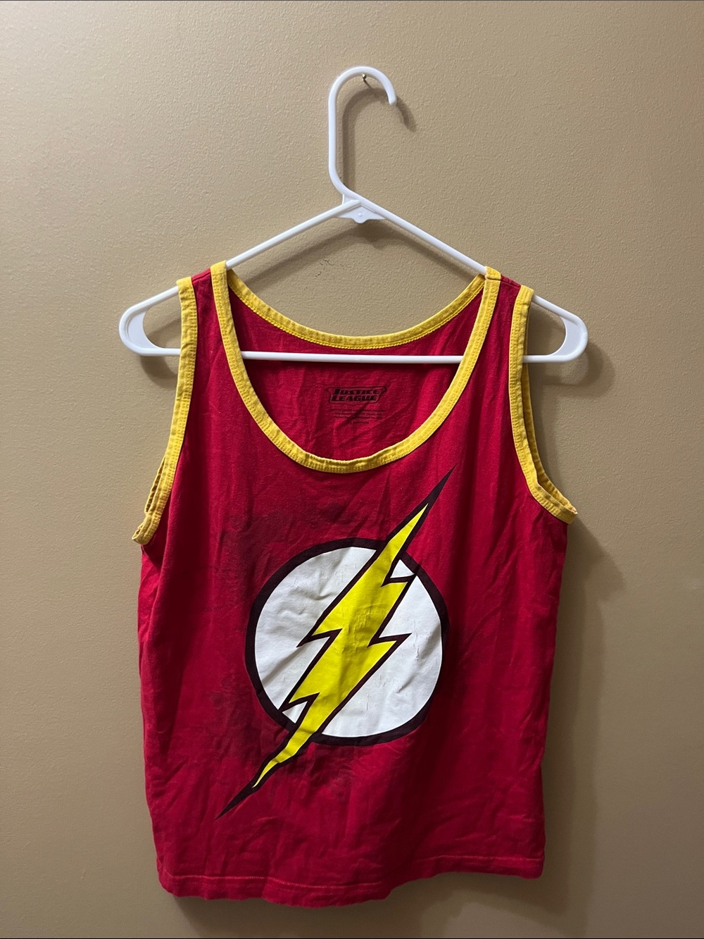 Justice League The Flash Red Graphic Tank Top with Yellow Lightning Bolt Trim